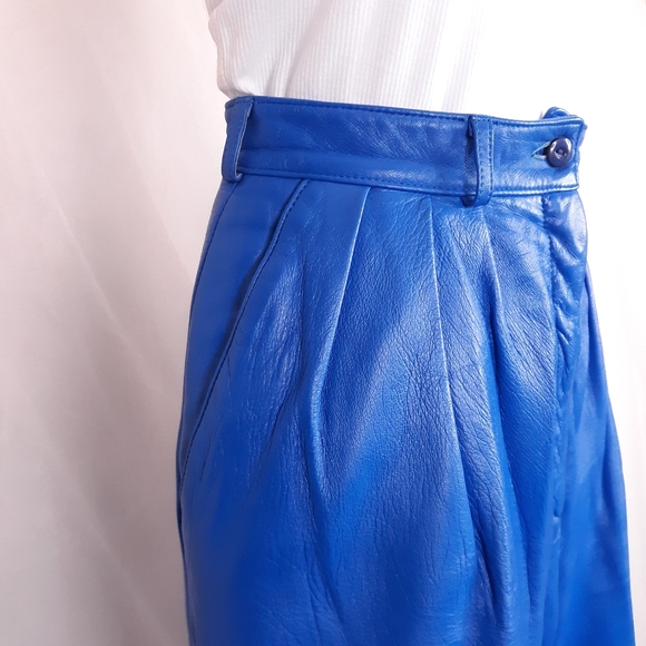 VINTAGE Vakko High-Rise Leather Pant S 4-6 Bright Blue - Picture 6 of 11
